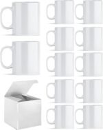 Set of 12 Blank Sublimation Coffee Mugs – 11 oz White Ceramic Mugs with Individual Gift Boxes