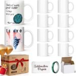 Dmsky Sublimation Blank Ceramic Coffee Mugs – 11 oz White Mugs with Gift Boxes, Heat Tape & Sublimation Paper (Set of 12)(Bundle of 10)